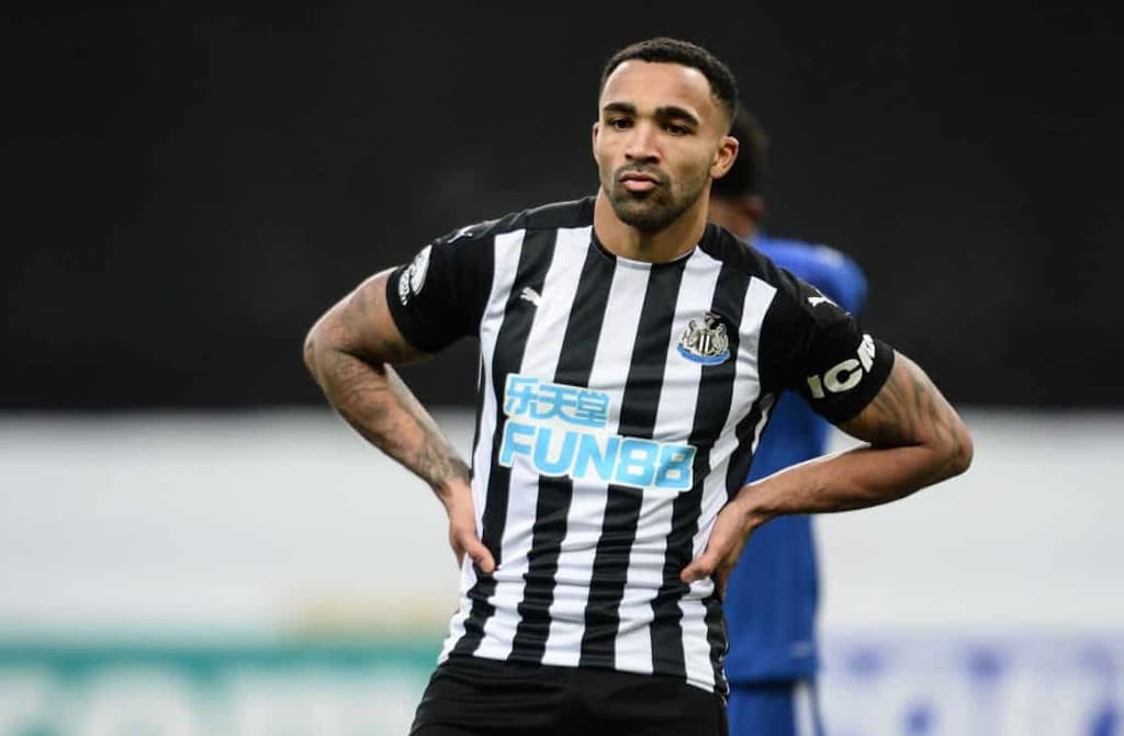 NEWCASTLE UPON TYNE, ENGLAND - JANUARY 03: Callum Wilson of Newcastle United (13) during the Premier League match between Newcastle United and Leicester City at St. James Park on January 03, 2021 in Newcastle upon Tyne, England. The match will be played without fans, behind closed doors as a Covid-19 precaution. (Photo by Serena Taylor/Newcastle United via Getty Images)