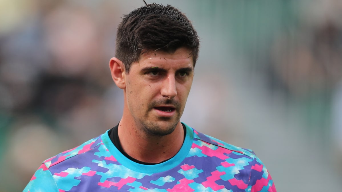 Real Madrid goalkeeper Thibaut Courtois playing football