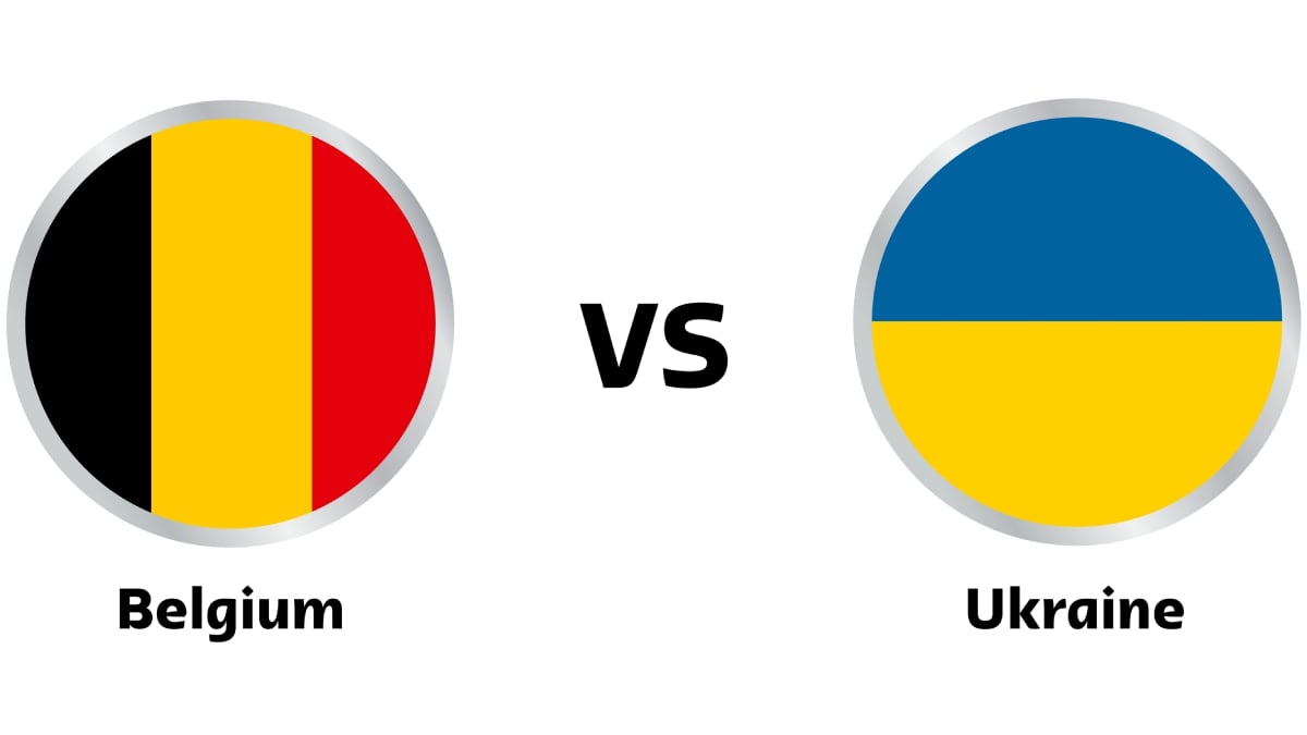 Ukraine and Belgium football flags, badges and logos