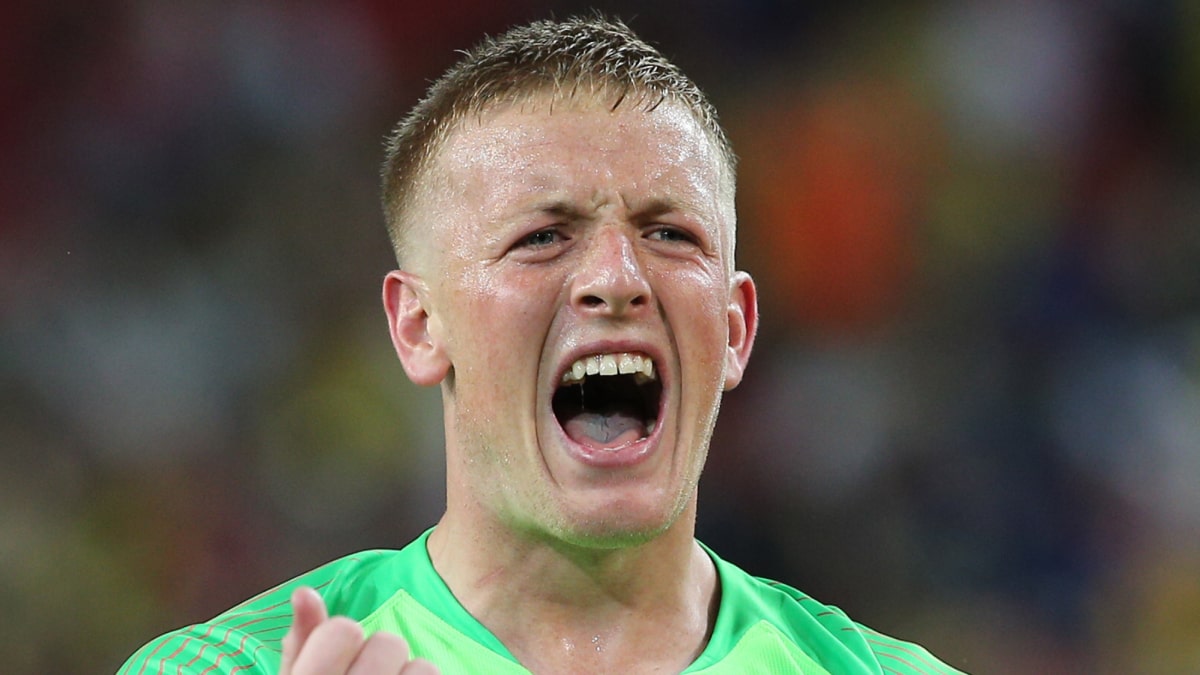 Jordan Pickford playing football for England