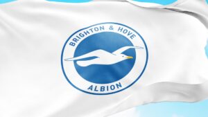 Brighton & Hove Albion Football club badge, banner and logo on flag