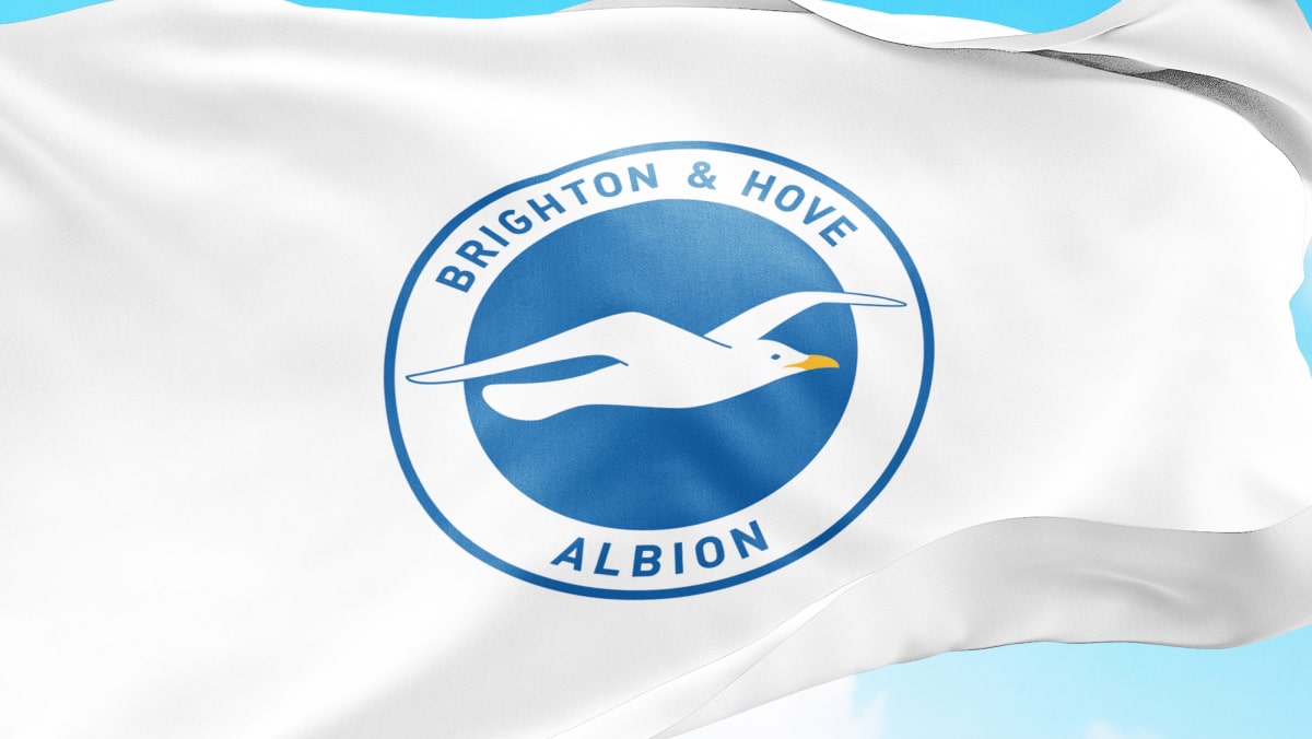 Brighton & Hove Albion Football club badge, banner and logo on flag