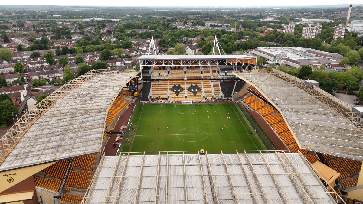 A photo of Wolves home stadium Molineux and the city of Wolverhampton